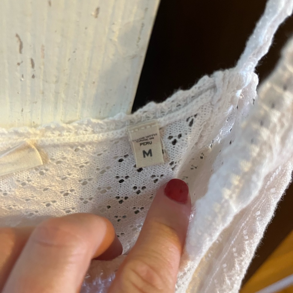 Doen Addie 100% Organic Cotton Lace Picot Trim V Neck Tank Top White Size M - Picture 6 of 13